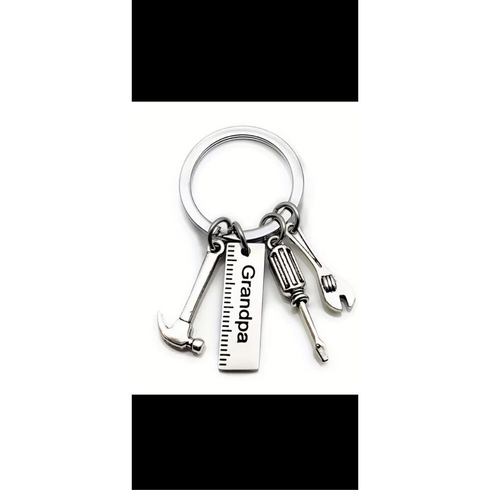 Grandpa Tool Charm Keychain Hammer Wrench Screwdriver Gift
